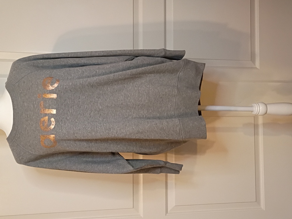 Aerie Oversized Gray Sweatshirt Rose Gold Logo Size Large